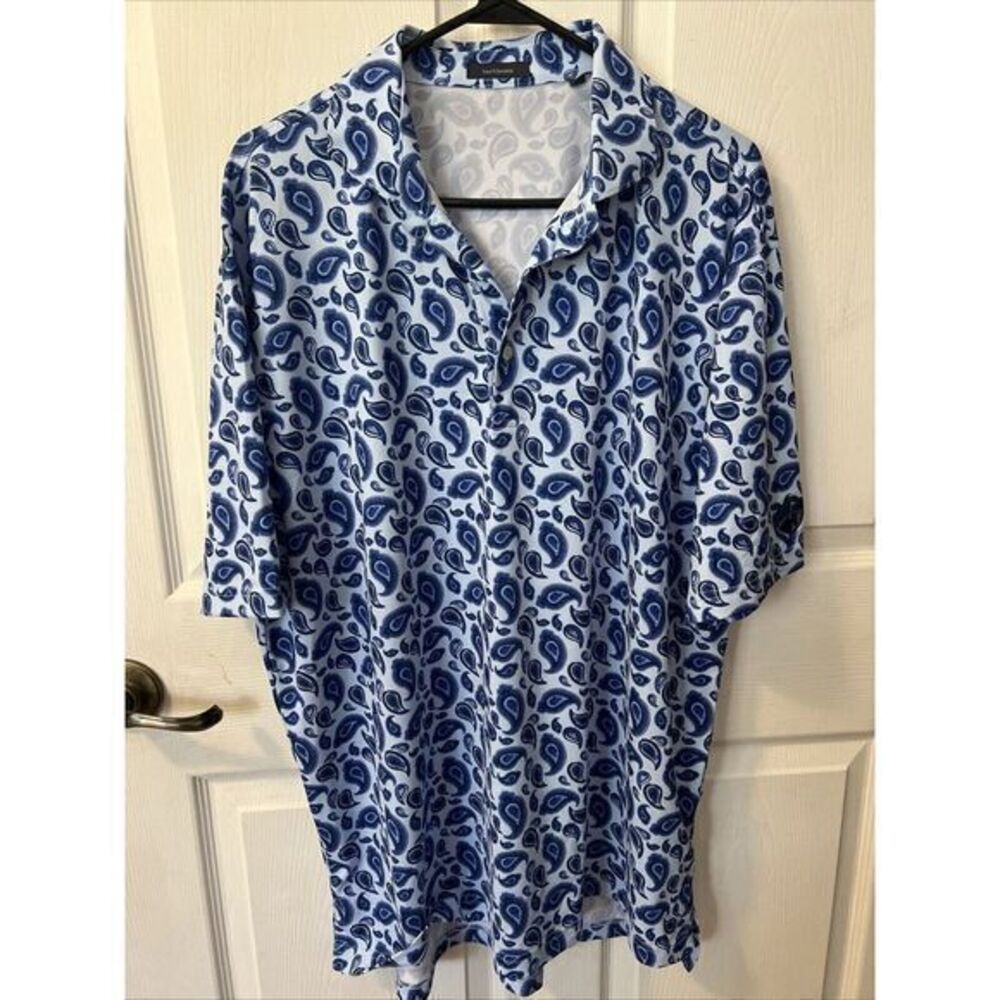 Turtleson Polo Shirt Men's Size XL Blue Paisley Performance Golf Short Sleeve